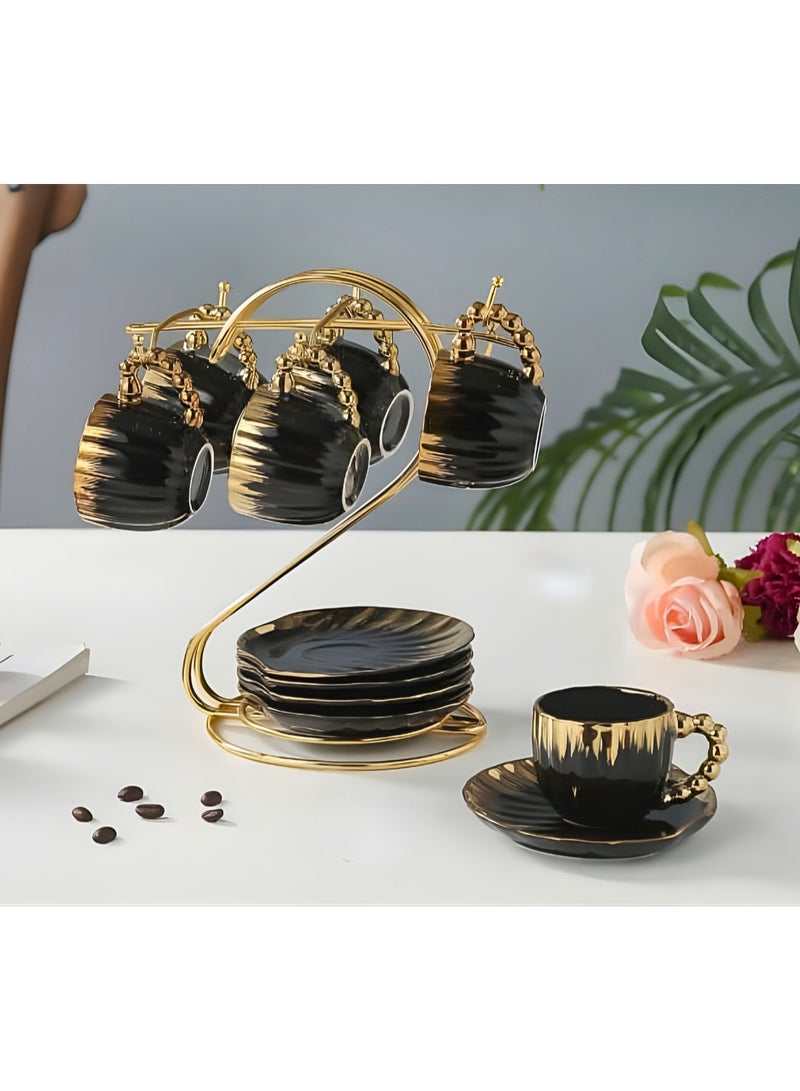 Porcelain Luster Coffee Set 12 Pieces + Gold Stand - Imported