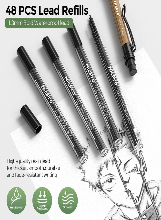 Nicpro 3 PCS 1.3 mm Mechanical Pencils Set 3 Colors with 51 Lead Refill, 3 Eraser - Weatherproof Barrel Pencil, Heavy Duty Carpenter Pencil HD1000 for Outdoor Marking Drafting Drawing Woodworking - Image 5