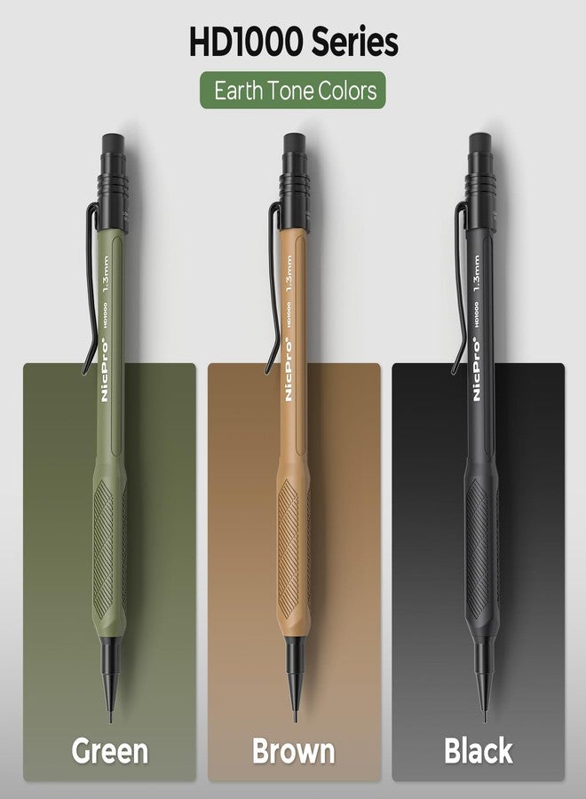 Nicpro 3 PCS 1.3 mm Mechanical Pencils Set 3 Colors with 51 Lead Refill, 3 Eraser - Weatherproof Barrel Pencil, Heavy Duty Carpenter Pencil HD1000 for Outdoor Marking Drafting Drawing Woodworking - Image 2