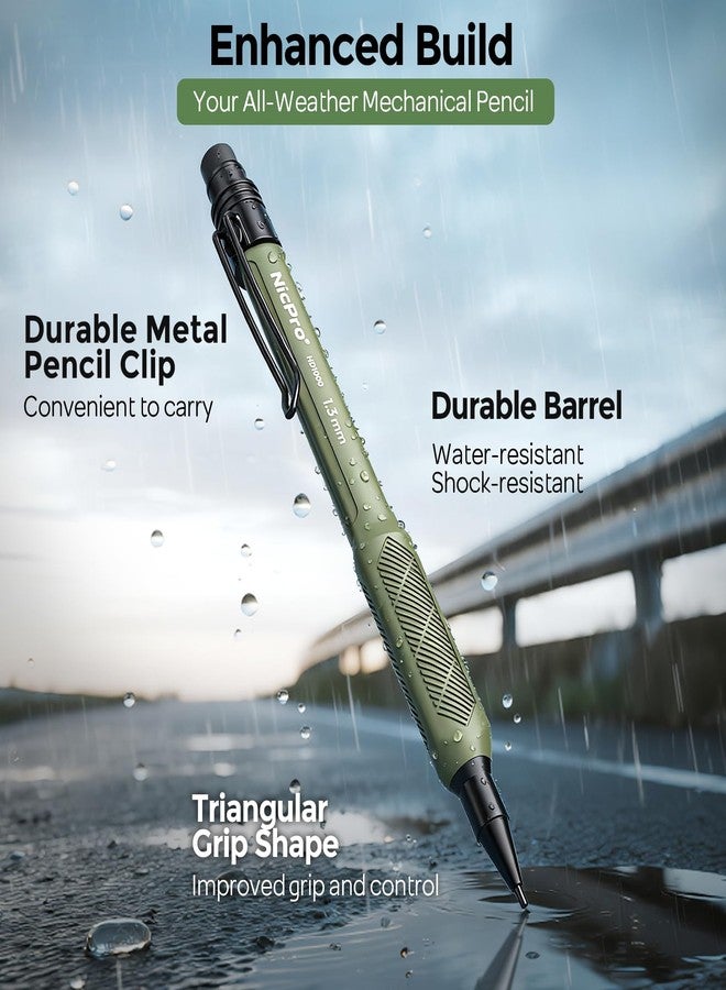 Nicpro 3 PCS 1.3 mm Mechanical Pencils Set 3 Colors with 51 Lead Refill, 3 Eraser - Weatherproof Barrel Pencil, Heavy Duty Carpenter Pencil HD1000 for Outdoor Marking Drafting Drawing Woodworking - Image 4