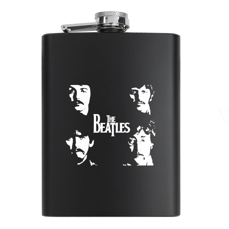 8 oz black stainless steel hip flask bottle celebrity idol souvenir gift elvis lennon jackson guevara The Beatles 