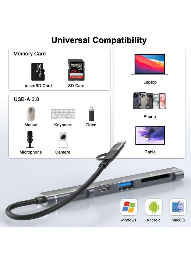 Generic - SD Card Reader for iPhone iPad, 5-in-1 For Lightning & USB C to Micro SD/SD Card Reader & USB OTG Adapter, Memory Card Reader with USB C Charging Port Compatible with iPhone 15/14/iPad - Image 1