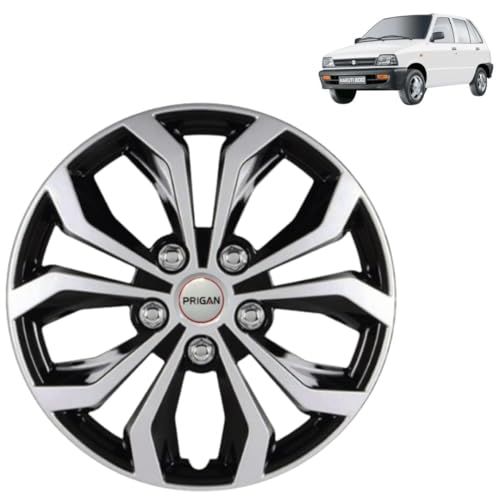 PRIGAN Maruti 800 Black Silver Wheel Cover 12" for -Maruti 800 (Set of 4 Pcs) (Press Fitting) Model- Vision_DC_12 - Image 1