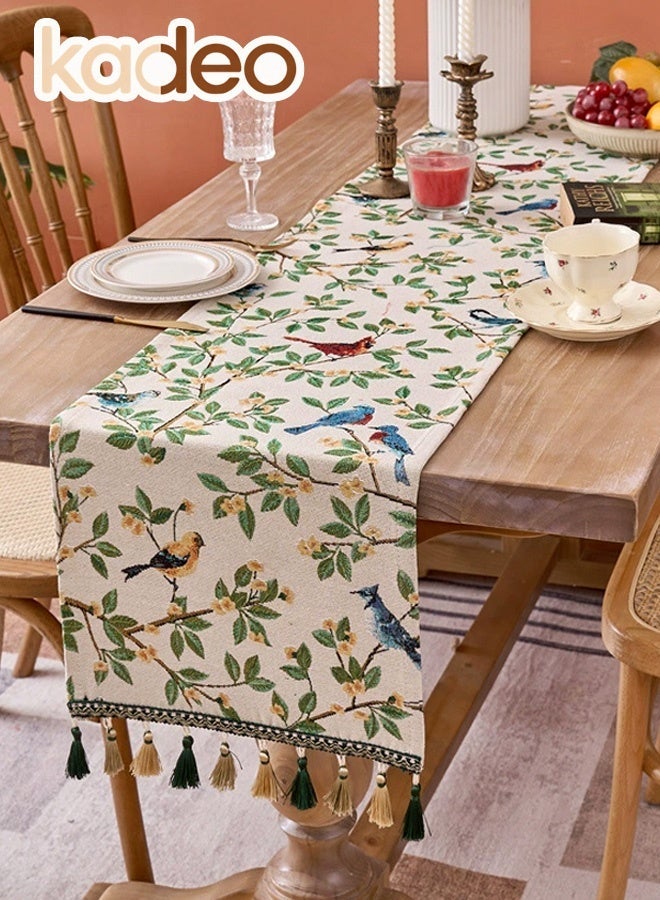 kadeo Table Runner with Tassels, Tree Bird Flower Vintage Jacquard Embroidery Pattern, Kitchen Dining Table Decoration, Table Cover for Party, Dinner, Wedding, Kitchen Decoration 30*220CM - Image 2