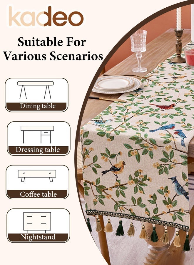 kadeo Table Runner with Tassels, Tree Bird Flower Vintage Jacquard Embroidery Pattern, Kitchen Dining Table Decoration, Table Cover for Party, Dinner, Wedding, Kitchen Decoration 30*220CM - Image 5