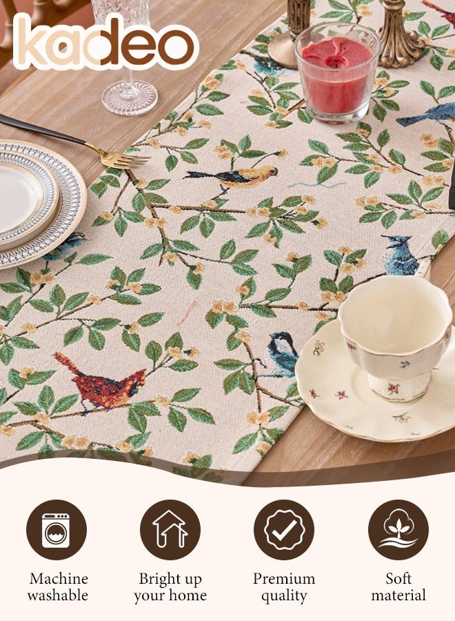 kadeo Table Runner with Tassels, Tree Bird Flower Vintage Jacquard Embroidery Pattern, Kitchen Dining Table Decoration, Table Cover for Party, Dinner, Wedding, Kitchen Decoration 30*220CM - Image 4