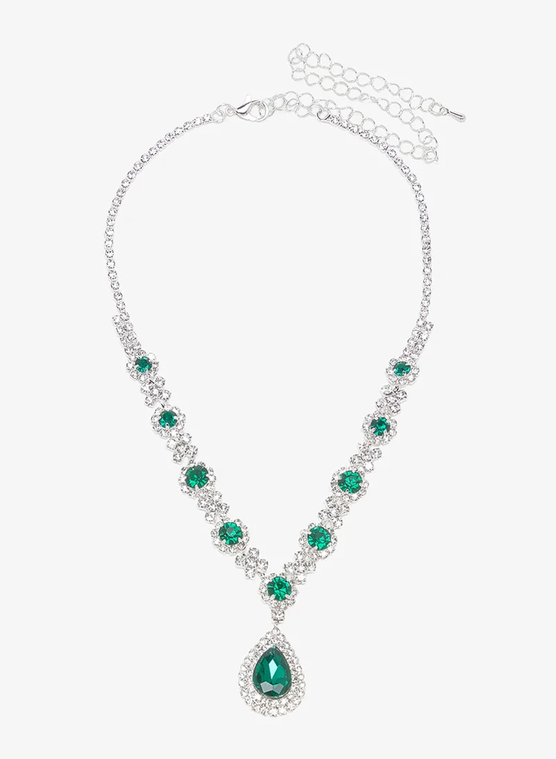 Khizana Green Diamonte Jewelry Set With Earrings Necklace Bracelet Ring