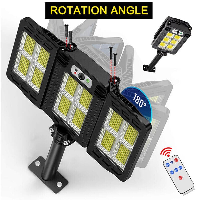 TRIVYOM Solar Street Light for Motion Sensor 3 Heads 270 Wide Angle Solar Powered Flood 3 Modes Light for Yard Fence Garages LED Lights with Remote 1Pcs Black - Image 3