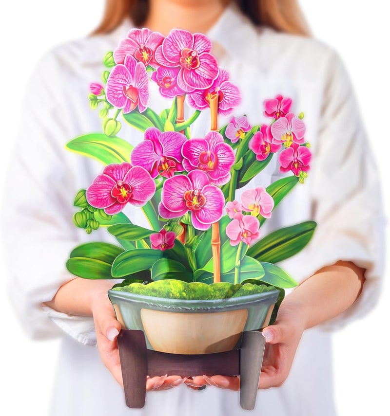 Airpark Pop Up Flower Card, 3D Paper Flowers Bouquet – 14" Orchids, Birthday, Mother’s Day, Get Well Greeting Cards with Note Card & Envelope - Image 1
