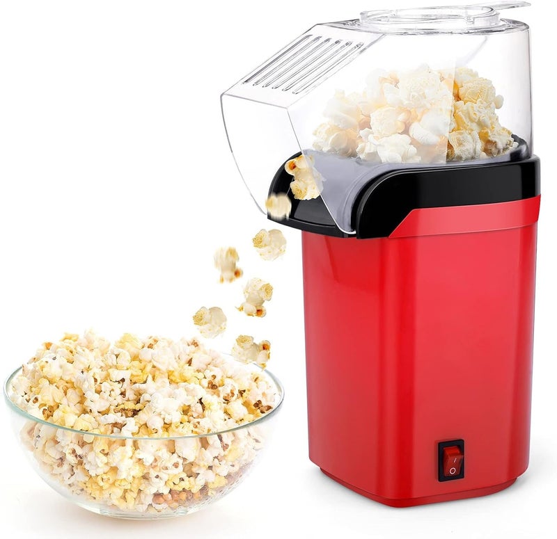 Red Electric Hot Air Popcorn Popper Machine | Mini Tabletop Popcorn Maker with Removable Measuring Cup | Oil-Free Healthy Snack Maker for Home, Cinema Nights & Kids Parties | Easy to Clean - Image 1