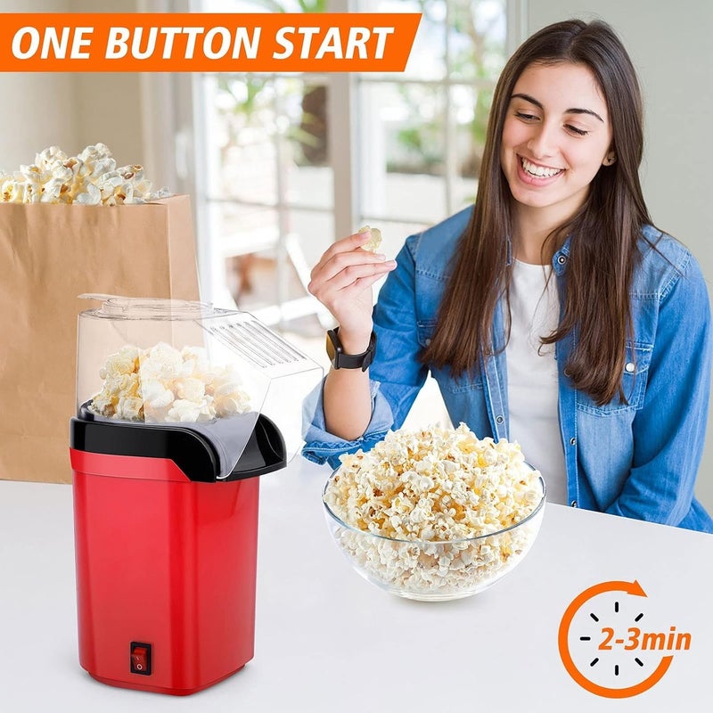 Red Electric Hot Air Popcorn Popper Machine | Mini Tabletop Popcorn Maker with Removable Measuring Cup | Oil-Free Healthy Snack Maker for Home, Cinema Nights & Kids Parties | Easy to Clean - Image 2
