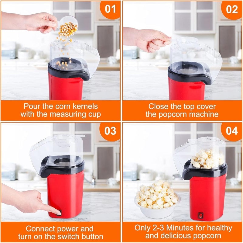 Red Electric Hot Air Popcorn Popper Machine | Mini Tabletop Popcorn Maker with Removable Measuring Cup | Oil-Free Healthy Snack Maker for Home, Cinema Nights & Kids Parties | Easy to Clean - Image 5