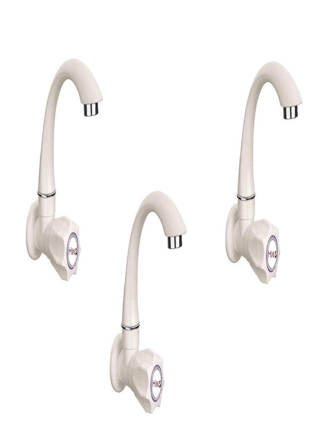 MHS Plastic PVC Swan Neck Sink Cock Tap Wall Mounted Having Foam Flow with Wall Flange Quarter Turn Operated Ceramic Cartridge Inside 15 mm Inlet (3) white - Image 1