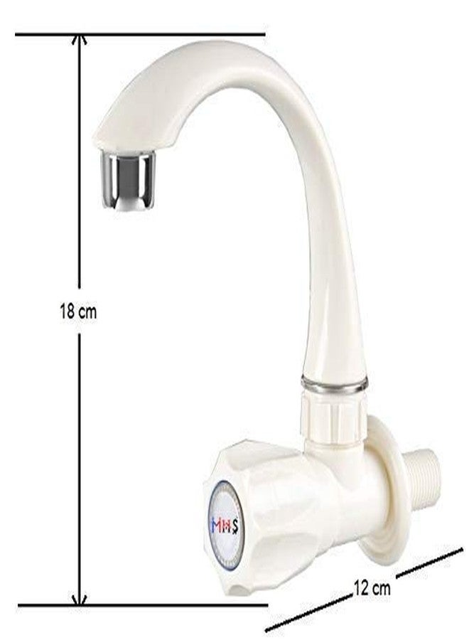 MHS Plastic PVC Swan Neck Sink Cock Tap Wall Mounted Having Foam Flow with Wall Flange Quarter Turn Operated Ceramic Cartridge Inside 15 mm Inlet (3) white - Image 2