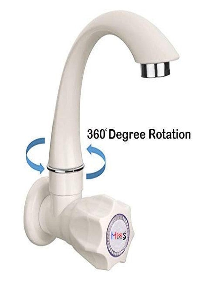 MHS Plastic PVC Swan Neck Sink Cock Tap Wall Mounted Having Foam Flow with Wall Flange Quarter Turn Operated Ceramic Cartridge Inside 15 mm Inlet (3) white - Image 3