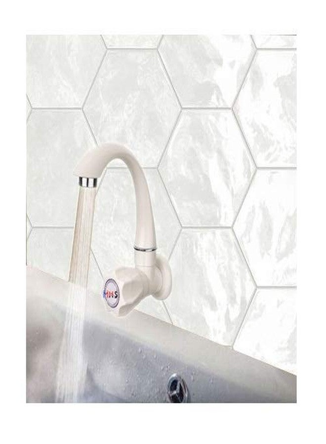 MHS Plastic PVC Swan Neck Sink Cock Tap Wall Mounted Having Foam Flow with Wall Flange Quarter Turn Operated Ceramic Cartridge Inside 15 mm Inlet (3) white - Image 4