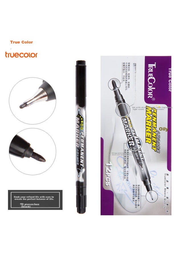 ترو كولور Truecolor قلم ماركر مزدوج الرأس لتلاميذ المدارس الابتدائية للرسم، سميك ورفيع من الطرفين، لتحديد الخطوط، سريع الجفاف، مقاوم للماء، مقاوم للزيت، لا يبهت، لتحديد مواقع البناء - Image 1