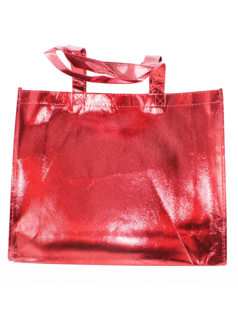 بارتي فن حقيبة بقالة من القماش غير المنسوج قابلة لإعادة الاستخدام مع مقبض - 40x12x32 سم باللون الأحمر - Image 3