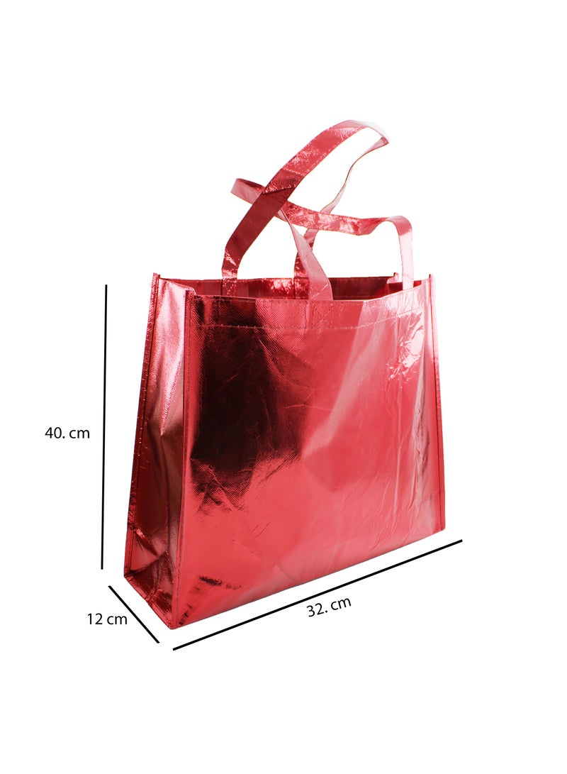 بارتي فن حقيبة بقالة من القماش غير المنسوج قابلة لإعادة الاستخدام مع مقبض - 40x12x32 سم باللون الأحمر - Image 4