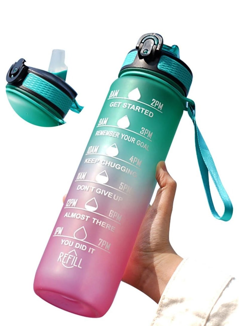 ECVV زجاجة مياه تحفيزية ECVV® سعة 35 أوقية/1 لتر مع مؤشر زمني وعبارة تشجيعية - خالية من BPA، مانعة للتسرب بفم واسع، تقنية تدفق سريع، مثالية للترطيب اليومي (أخضر بنفسجي) - Image 1