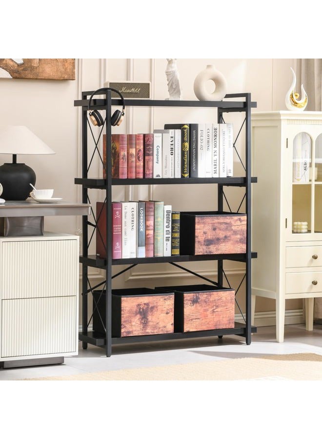 HCHQHS Bookshelf, 4-Tier Industrial Bookcase, Black Open Book Shelf, Freestanding Tall Bookshelves with Metal Frame - Image 2