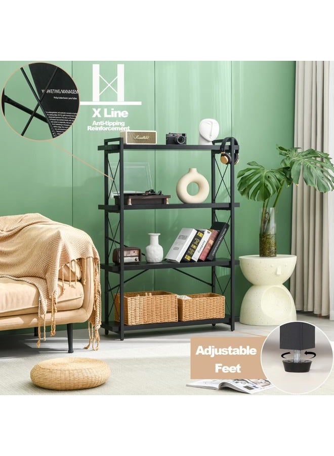 HCHQHS Bookshelf, 4-Tier Industrial Bookcase, Black Open Book Shelf, Freestanding Tall Bookshelves with Metal Frame - Image 5