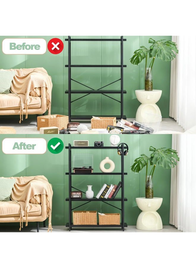 HCHQHS Bookshelf, 4-Tier Industrial Bookcase, Black Open Book Shelf, Freestanding Tall Bookshelves with Metal Frame - Image 3