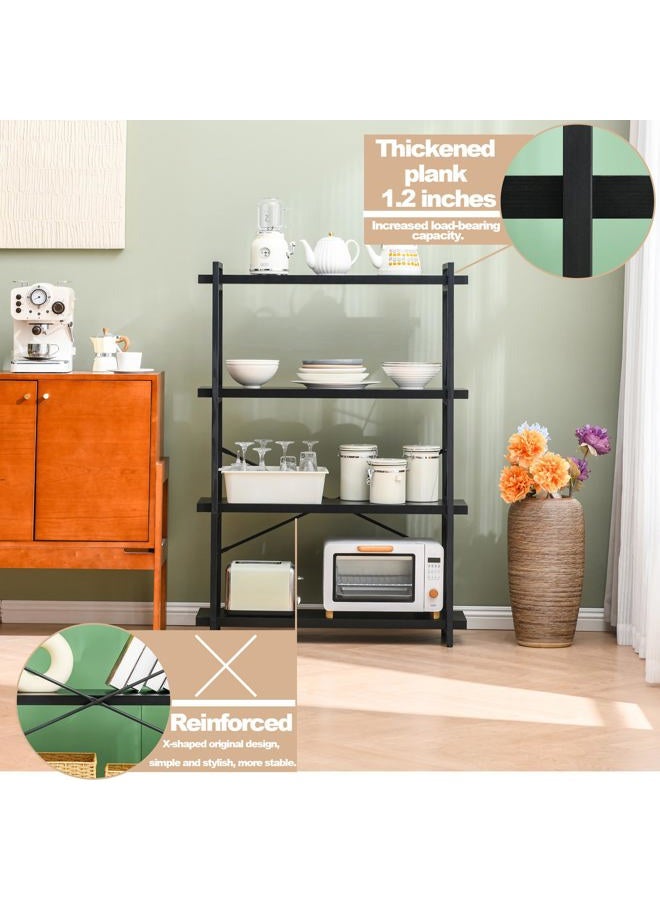 HCHQHS Bookshelf, 4-Tier Industrial Bookcase, Black Open Book Shelf, Freestanding Tall Bookshelves with Metal Frame - Image 4