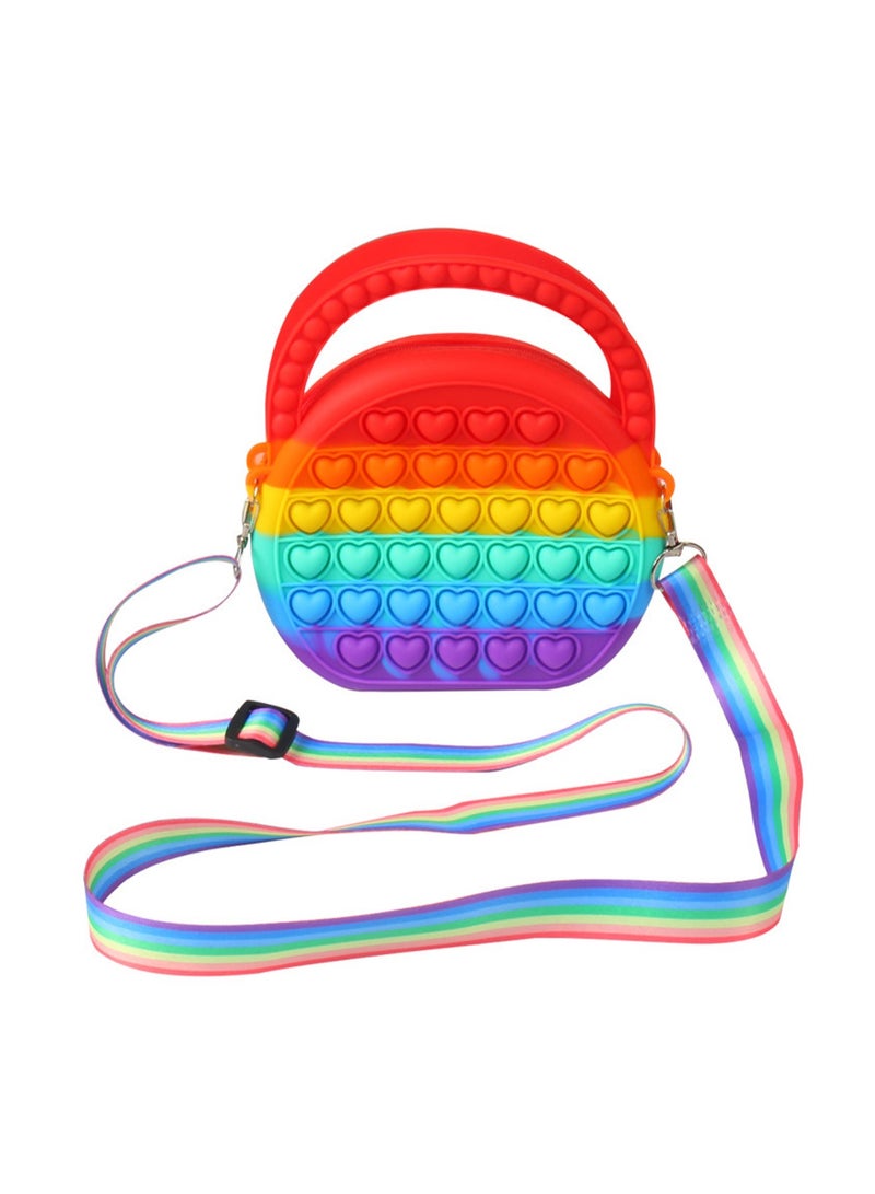 Half Circle Rainbow Color + Strap Pop Purse Bag Fidget Toy, Girls Sensory Pop Tote Bag, Push Bubble Stress Relief Purse Toy, Back To School Supplies, Kids Backpack Birthday Gift - Image 1