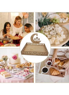 VUCATIN Ramadan Wooden Tray Eid Mubarak Party Serving Food Tray Decoration Wooden Tray for Breakfast Dinner Dessert Pastry Display Holder Decoration Ornament (wooden)  - Image 5