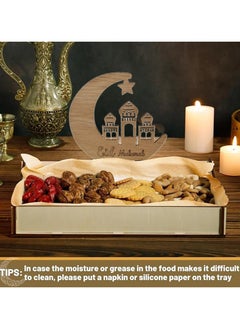 VUCATIN Ramadan Wooden Tray Eid Mubarak Party Serving Food Tray Decoration Wooden Tray for Breakfast Dinner Dessert Pastry Display Holder Decoration Ornament (wooden)  - Image 4