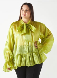 2Xtremz 2Xtremz All-Over Embellished Top with Bow Neck and Bell Sleeves  - Image 2