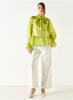 2Xtremz 2Xtremz All-Over Embellished Top with Bow Neck and Bell Sleeves  - Image 3