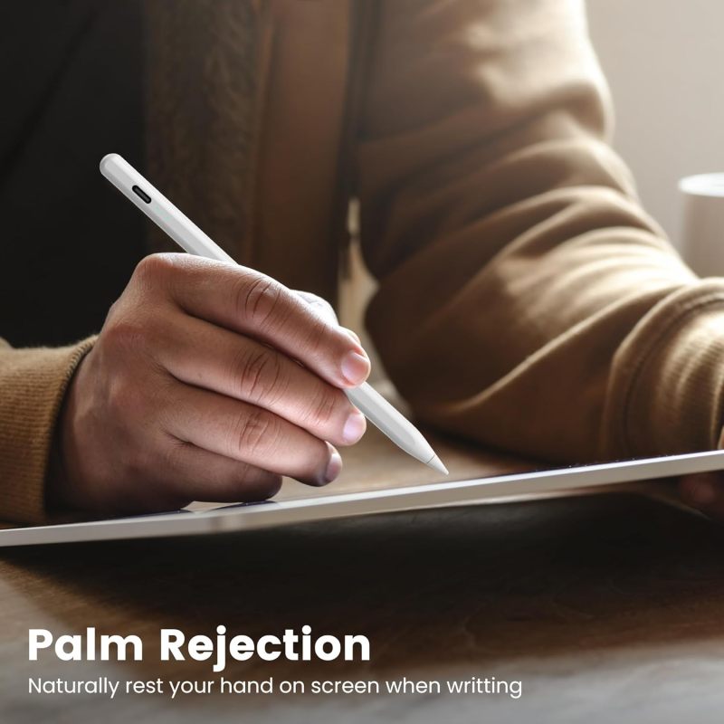 iPad Pencil: 3 Spare Nibs, Sleek White Design With Convenient Button Switch - 3 Indicator Lights Show Remaining Power, Anti-Accidental Touch Feature for iPad 10th, 11, 12.9 Inch, Air, Pro, Mini Models - Image 4