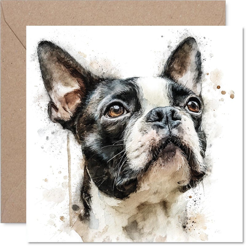 Stuff4 بطاقة عيد ميلاد Stuff4 Boston Terrier للرجال والنساء - سلالات الكلاب - بطاقة عيد ميلاد سعيد للزوجة والجدة والجدة والجار 5.7 بوصة بطاقات تهنئة Bday - Image 1