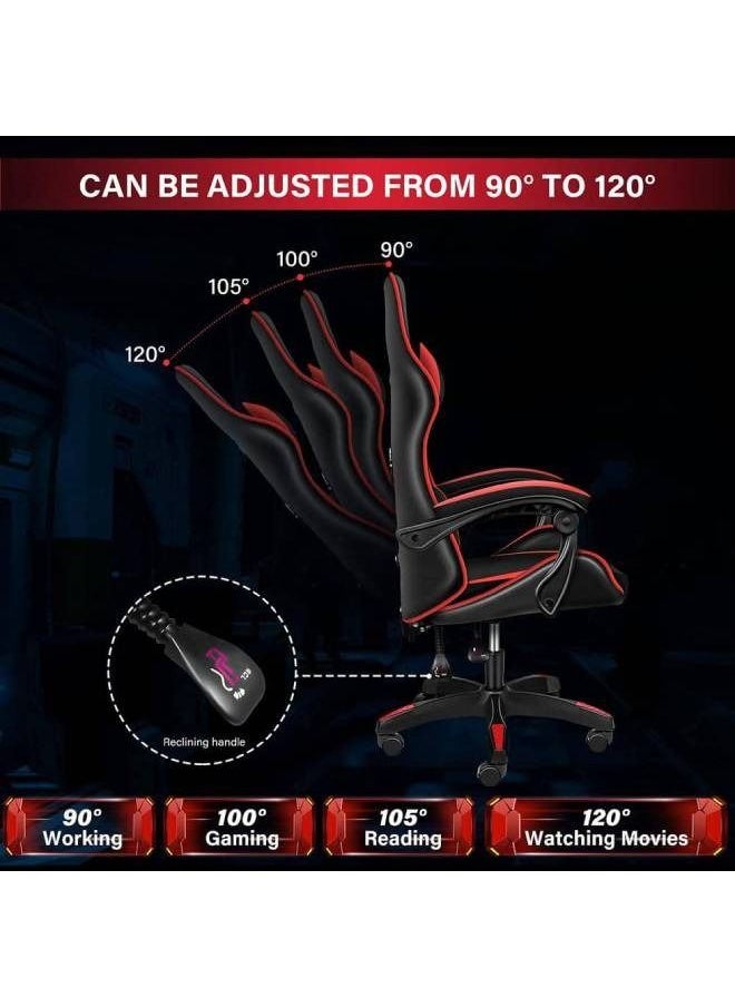KARNAK Gaming Chair Office Chair，High Back Computer Chair  With Lumbar Support, Ergonomic Chair with 360°-Swivel Task Chair (Red&Black)  - Image 5