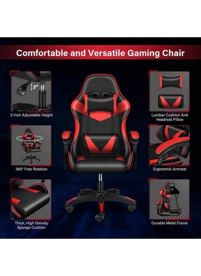 KARNAK Gaming Chair Office Chair，High Back Computer Chair  With Lumbar Support, Ergonomic Chair with 360°-Swivel Task Chair (Red&Black)  - Image 4