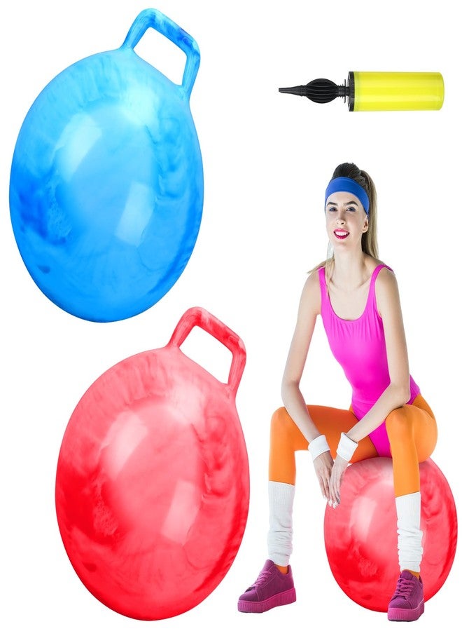 Poen 2 Pcs 29 Inch Hopper Bouncing Ball with Handle Jumping Bouncy Space Hopping Ball with Air Pump for Exercise (Marbled Red, Marbled Blue) - Image 1