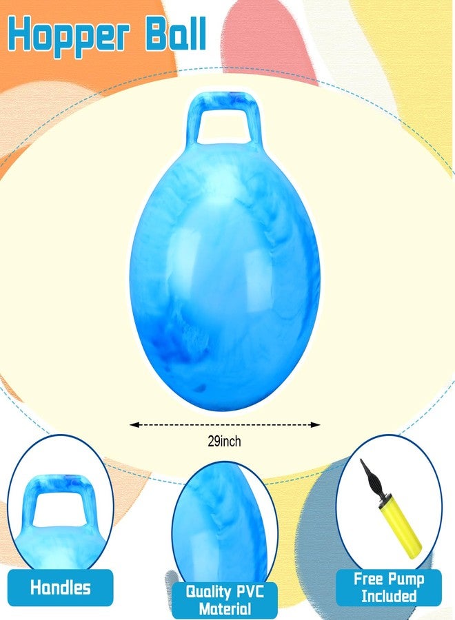 Poen 2 Pcs 29 Inch Hopper Bouncing Ball with Handle Jumping Bouncy Space Hopping Ball with Air Pump for Exercise (Marbled Red, Marbled Blue) - Image 3