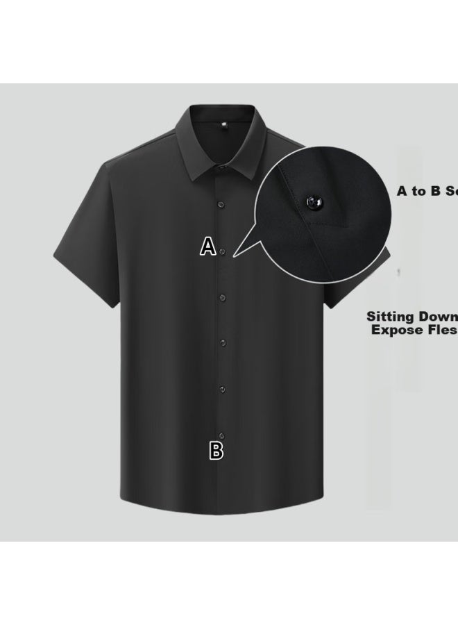 Ayoupang Summer Plus Size Elastic Round Neck Shirt Ice Silk Elastic Loose Business Casual Short Sleeve Shirt Men - Image 2