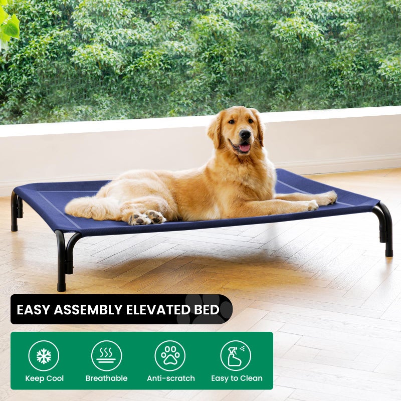 DOPEDIO Elevated Dog Bed Raised Outdoor Dog Cot for Extra Large Dogs, Installation Requires No Tools, Frame with Washable Cooling Breathable Mesh Anti-Slip Feet, Indoor Pet Bed, Blue, 48.8 Inches - Image 2