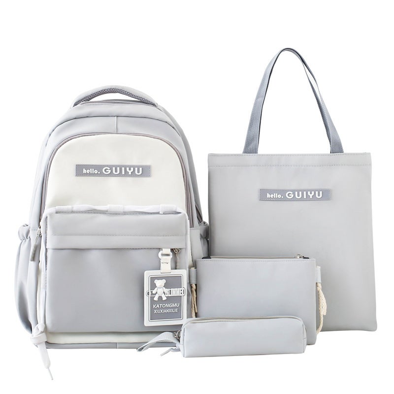 High Aesthetic Value School Bags Set of Four Large Capacity Double Shoulder Bags for Junior And High School Students gray four-piece set 