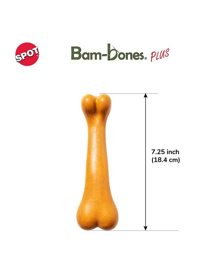 spot SPOT Bam-Bones Plus Dino Bone - Bamboo Fiber & Nylon, Durable Long Lasting Dog Chew for Aggressive Chewers - Great Toy for Dogs Under 90lbs, Non-Splintering, 7.25in Peanut Butter Flavor Allergen Free  - Image 2