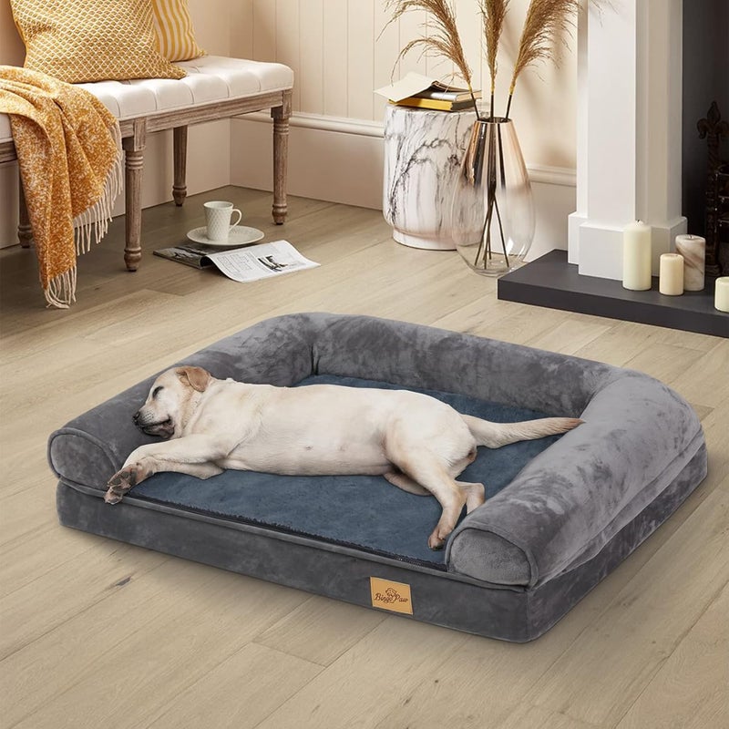 Wisfor Large Dog Sofa Bed: Memory Foam Orthopedic Pet Mattress Cushion - Waterproof Bolster Dog Couch with Pillow and Washable Cover Grey L (100x75cm) - Image 3