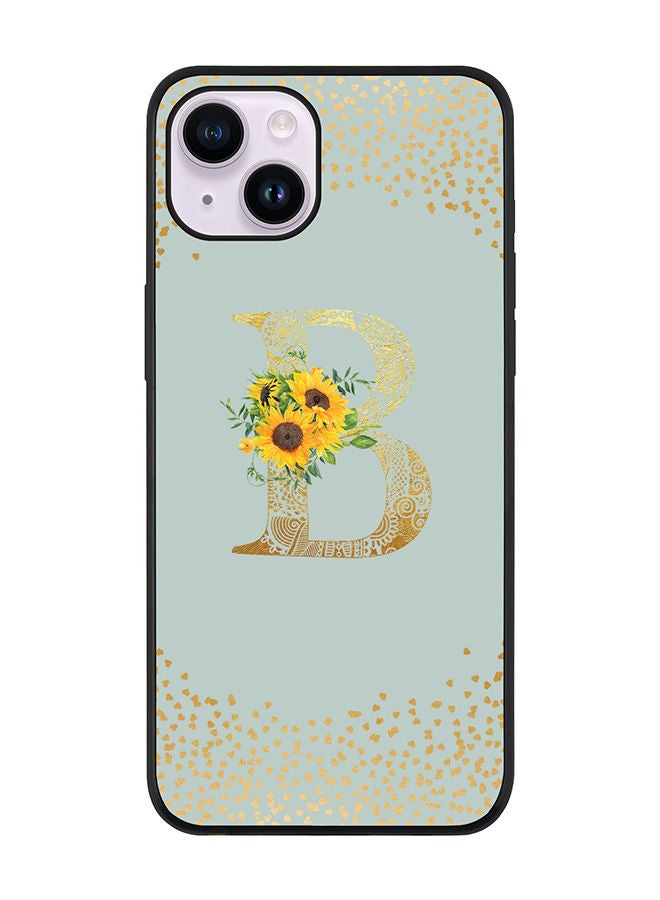 Stylizedd Rugged Black edge case for Apple iPhone 14 Plus Slim fit Soft Case Flexible Rubber Edges Anti Drop TPU Gel Thin Cover - Custom Monogram Initial Letter Floral Pattern Alphabet - B (Light Grey ) - Image 1