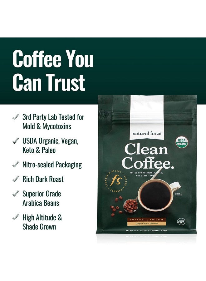 Natural Force - Organic Clean Coffee Dark, Mold & Mycotoxin Free, Lab Tested for Toxins & Purity, Low Acidity, Incredible Taste & Aroma, Founder's Select Whole Bean Dark Roast, 12 oz - Image 3