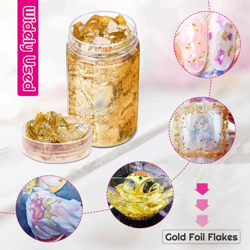 PAXCOO Gold Flakes for Resin, Paxcoo Gold Foil for Nails, Gold Foil Flakes Imitation Gold Leaf for Jewelry Resin, Nails and Jewelry Making, 5 Grams - Image 4