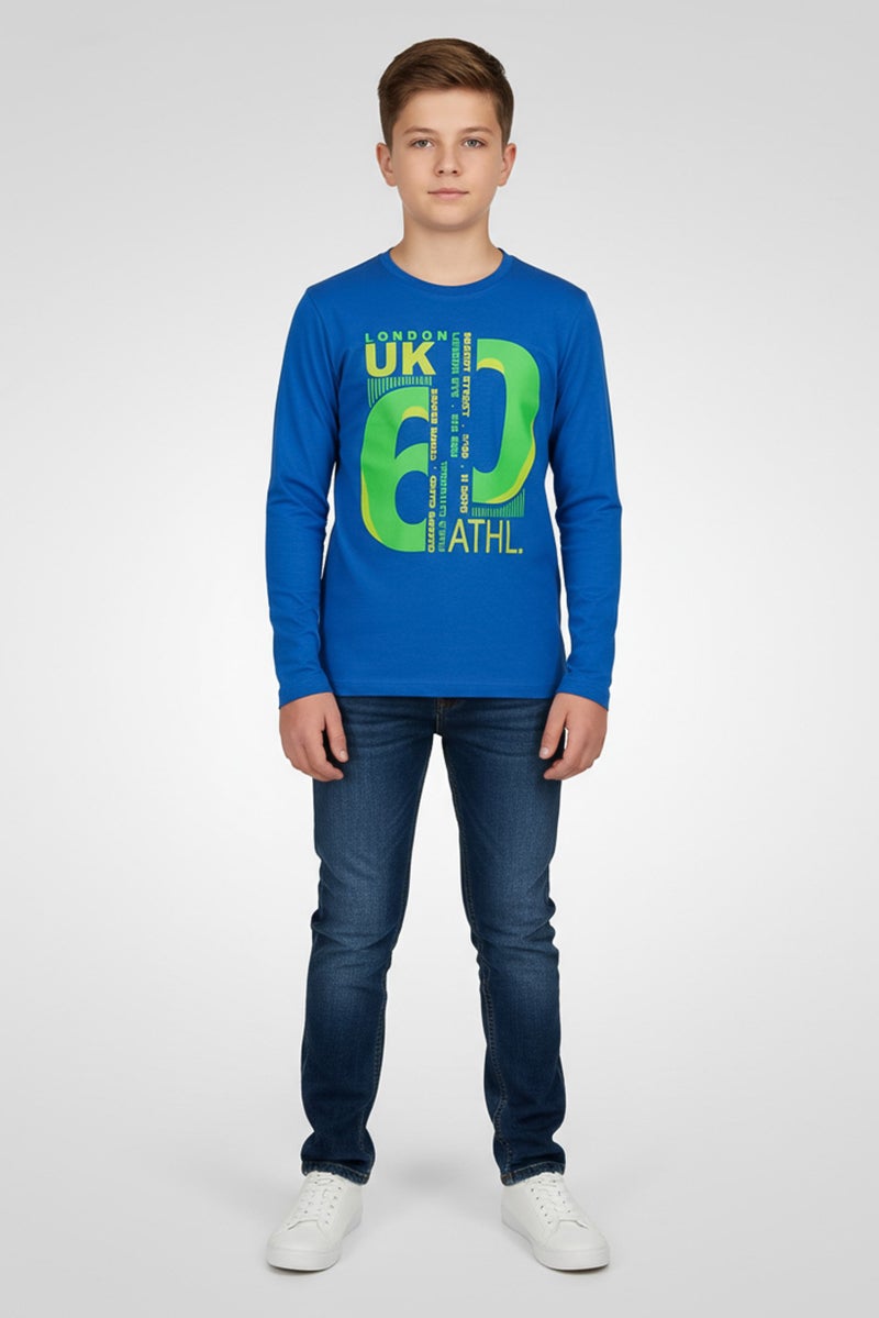 Hamleys Kids Boy Graphic Print Long Sleeve T-Shirt, Blue - Image 1