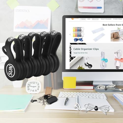 SUNFICON Magnetic Cable Clips Cable Organizers Earbuds Cords Clips Bookmark Whiteboard Noticeboard Fridge Magnets USB Cable Managers Keepers Ties Straps for Home Kitchen,Office,School,5 Pack Black - Image 2