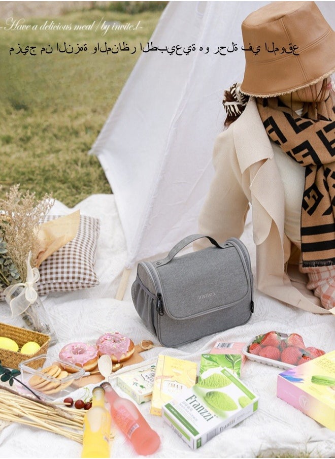 invite.L / AHZOA Lunch Box Handbag Insulation Bag Aluminum Foil Thickened Lunch Bag Lunch Box Bag With Lunch Bag Hand-held Meal Bag - Black  - Image 5
